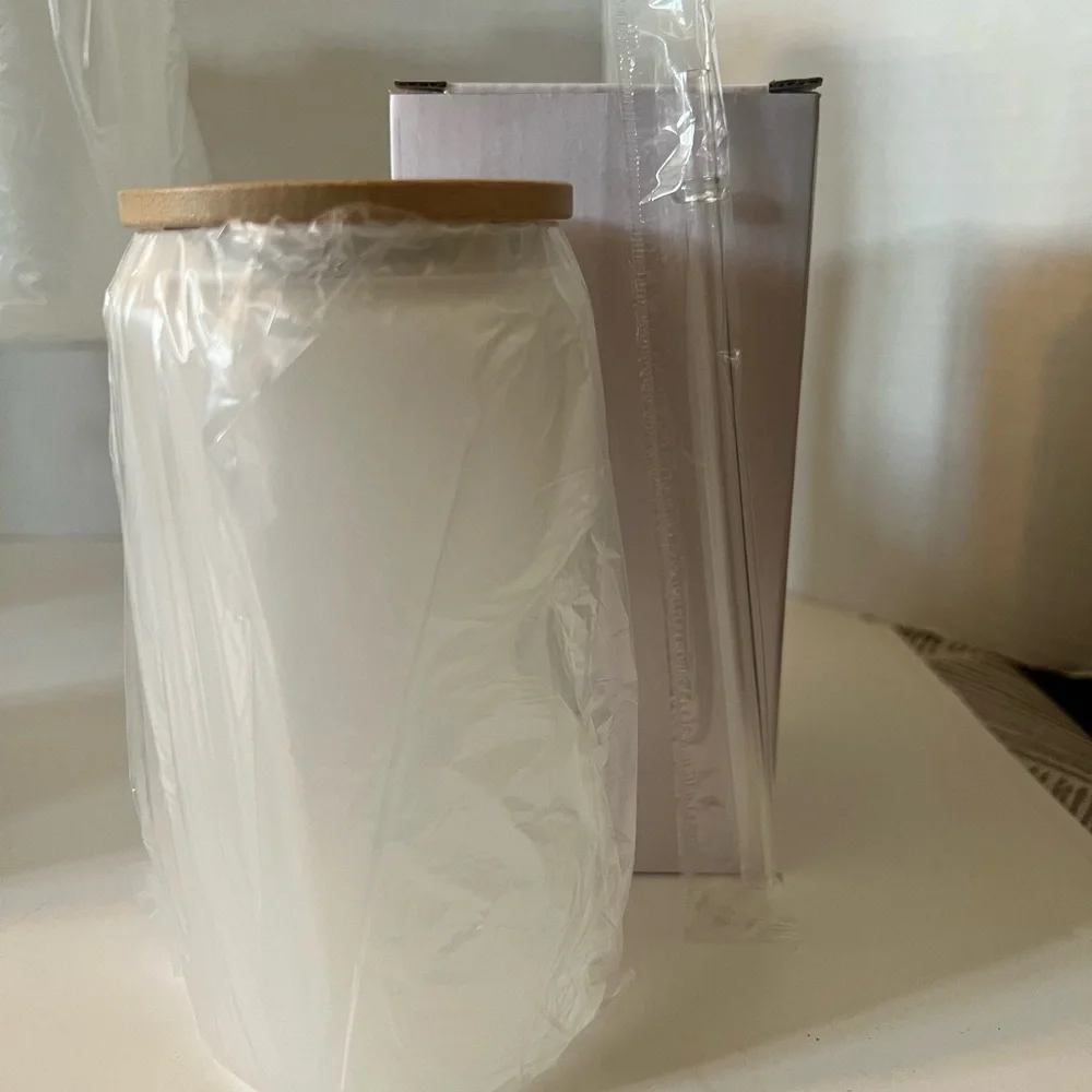 Set of 6 frosted sublimation glass cups with bamboo lids!!!